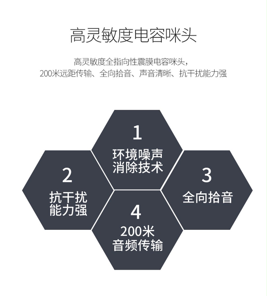 海康威視DS-2FP1020-B 通用拾音器 ①、采用高靈敏度全指向性震膜電容咪頭，全向拾音、聲音清晰自然； ②、采用專業(yè)音頻處理技術(shù)，有效防止語音信號(hào)失真及衰減； ③、內(nèi)置雷擊保護(hù)、電源極性反接保護(hù)和靜電保護(hù)； ④、符合RoHS標(biāo)準(zhǔn)，在結(jié)構(gòu)上不含有歐盟禁用的危害性物質(zhì)； ⑤、通過歐盟CE標(biāo)準(zhǔn)，美國FCC認(rèn)證； 通用拾音器 通用拾音器 通用拾音器 拾音器 拾音器 拾音器